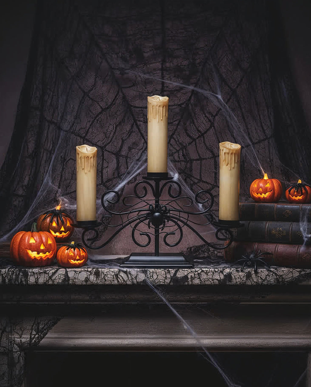 3-armed Spider Candle Holder With LED Candles 41cm