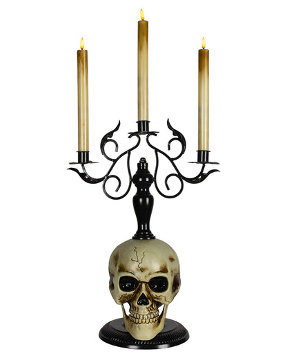 3-armiger Totenkopf Kerzenständer mit LED-Kerzen 66cm