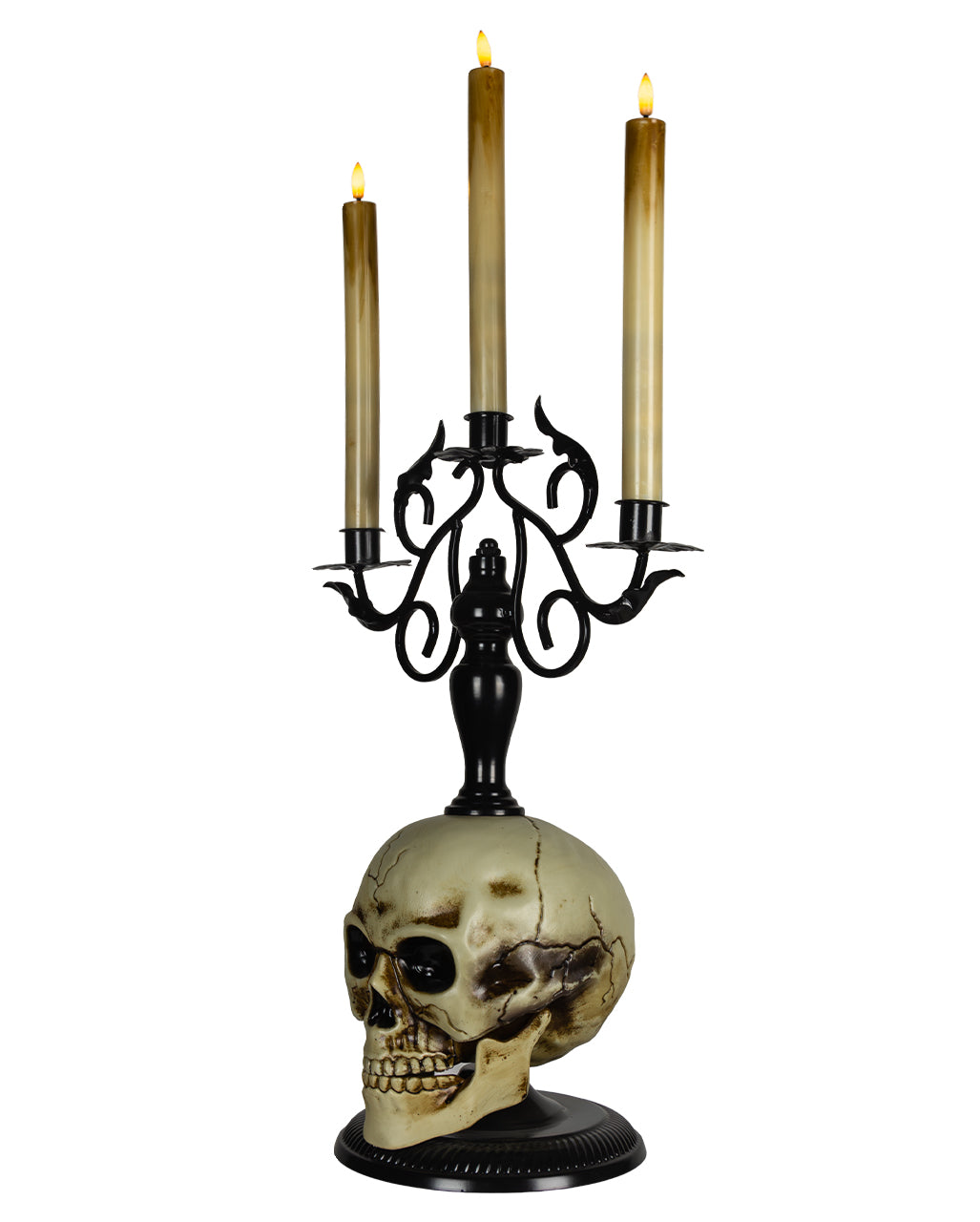 3-armiger Totenkopf Kerzenständer mit LED-Kerzen 66cm