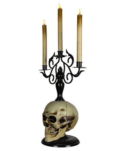 3-armiger Totenkopf Kerzenständer mit LED-Kerzen 66cm