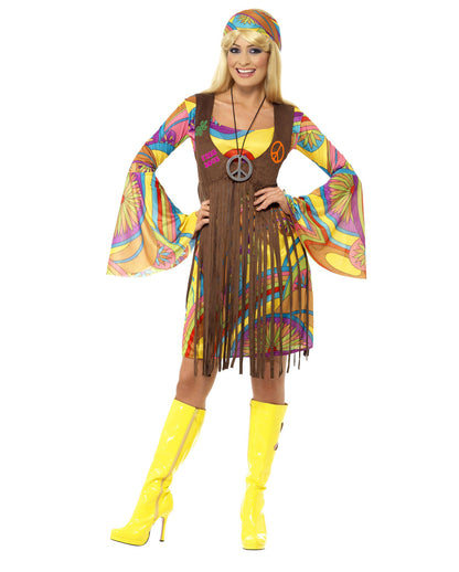 60s Hippie Kleid mit Fransen & Trompetenärmel