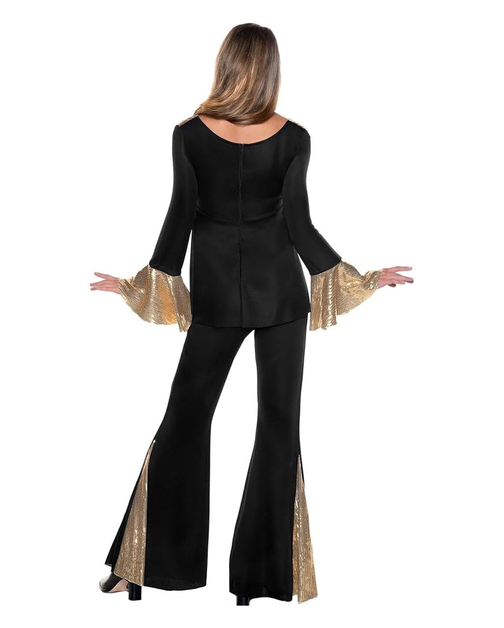 Costume da donna in stile disco anni '70, nero e oro