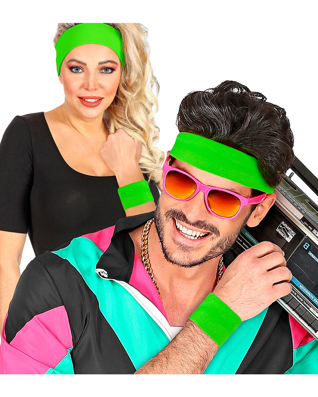 80s Neon Green Sweatband Set Of 2