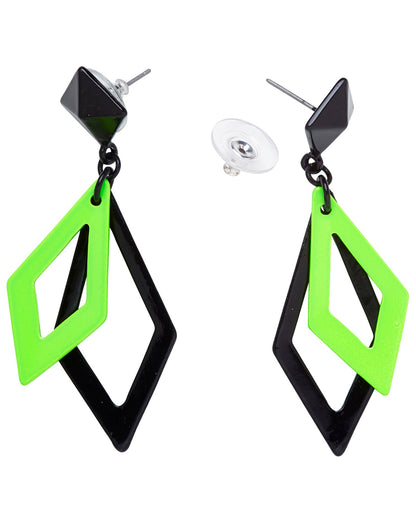 80s Diamond Earrings Neon Green