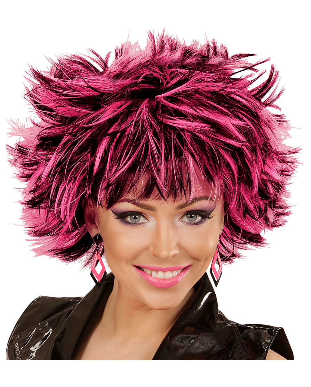 80's Rauten Ohrringe Schwarz-Neonpink