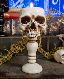 Antik Weißer Totenkopf Teelichthalter auf Sockel 14,5cm