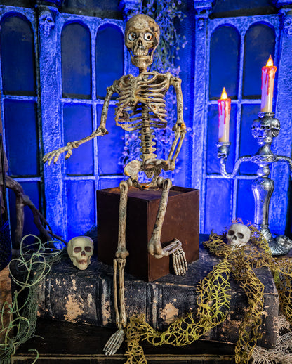 Antique Beige Positionable Skeleton With Eyes 37cm