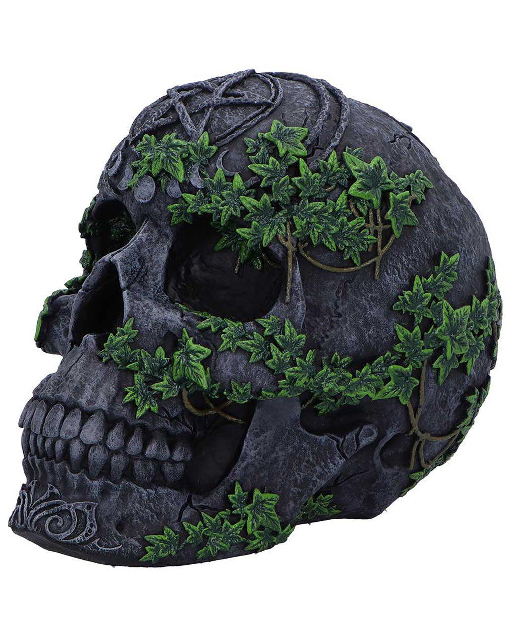 Antiker Pentagramm Totenkopf mit Efeu 19cm