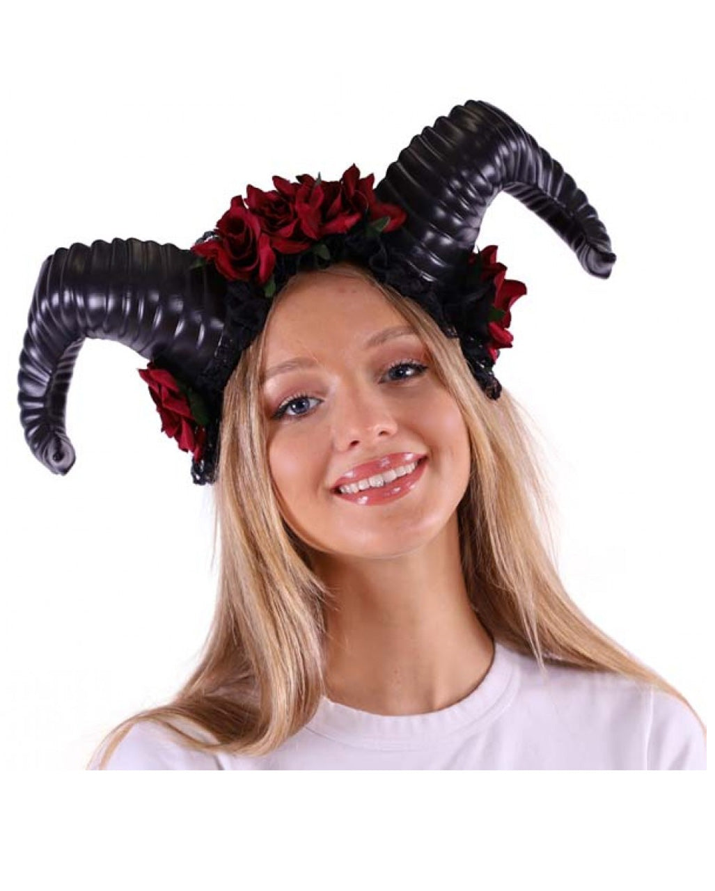 Widder Cosplay Hörner mit Roten Rosen