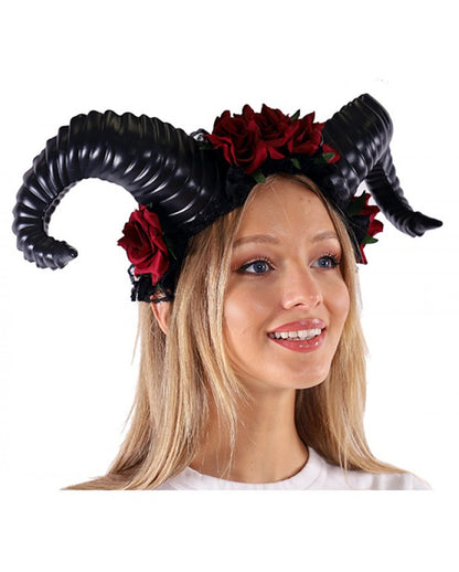 Widder Cosplay Hörner mit Roten Rosen