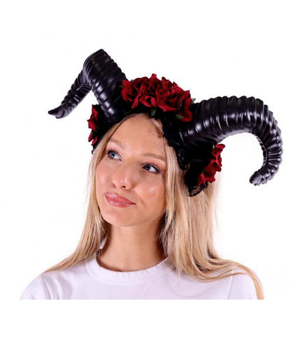 Widder Cosplay Hörner mit Roten Rosen