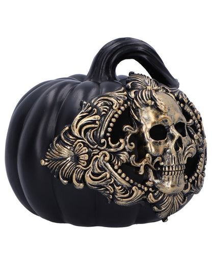 Schwarzer Barock Kürbis mit goldenem Totenkopf 20cm