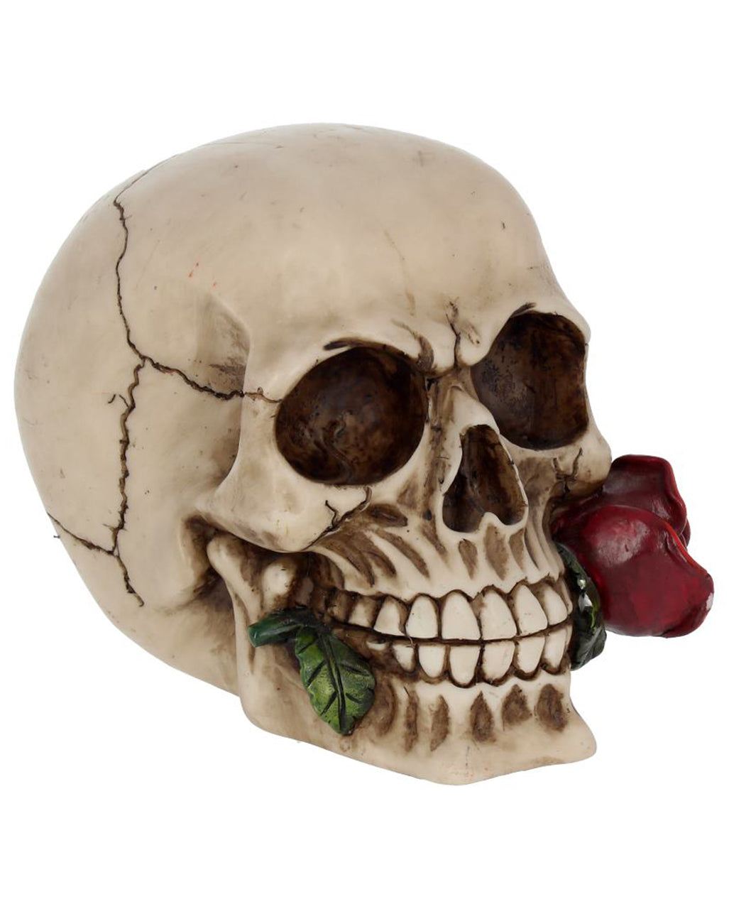 Beiger Totenkopf mit roter Rose 15cm
