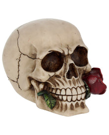 Beiger Totenkopf mit roter Rose 15cm