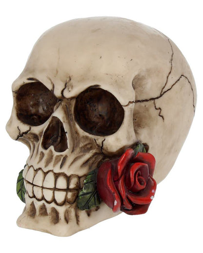 Beiger Totenkopf mit roter Rose 15cm