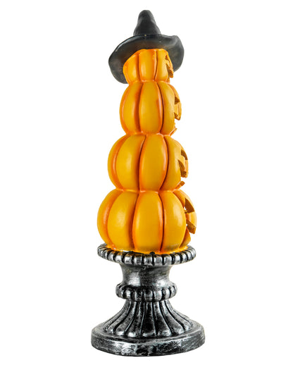 Beleuchteter Kürbisturm mit Säule & Hexenhut 28,5cm