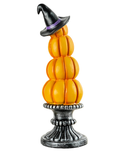 Beleuchteter Kürbisturm mit Säule & Hexenhut 28,5cm