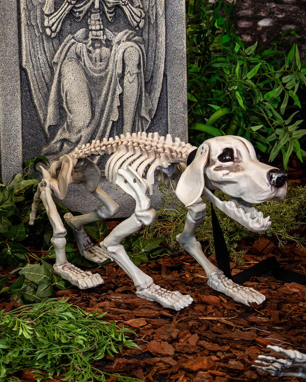 Bellender Skelett Hund mit leuchtenden Augen 70cm