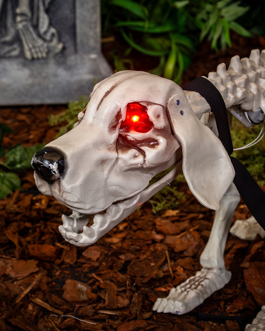 Bellender Skelett Hund mit leuchtenden Augen 70cm
