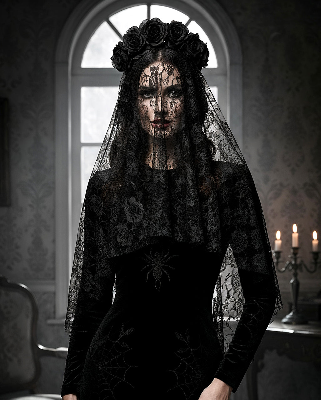 Black Widow Schleier mit Rosen