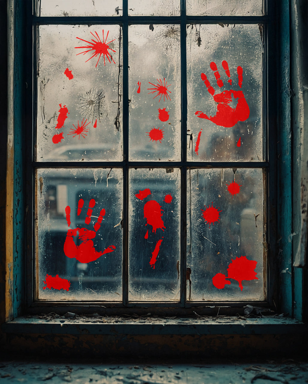 Blutige Handabdrücke & Splatter Fensterfolie
