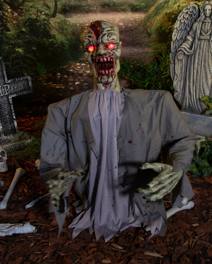 Blutiger Zombie Torso mit Bewegung, Licht & Sound 80cm