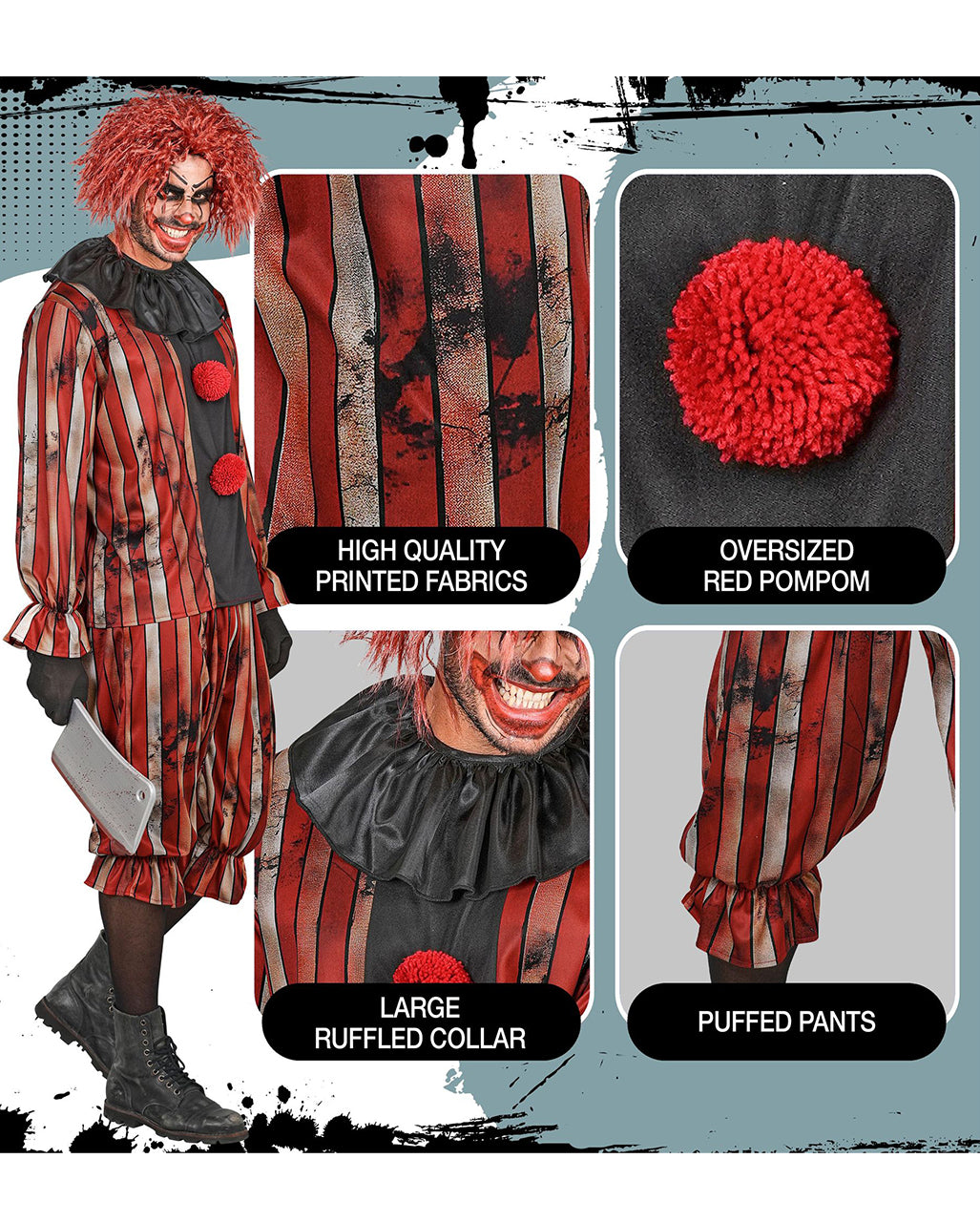 Böser Clown Rudy Herren Kostüm