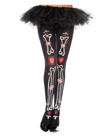 Dia de los Muertos Strumpfhose mit Knochen & Herz Print
