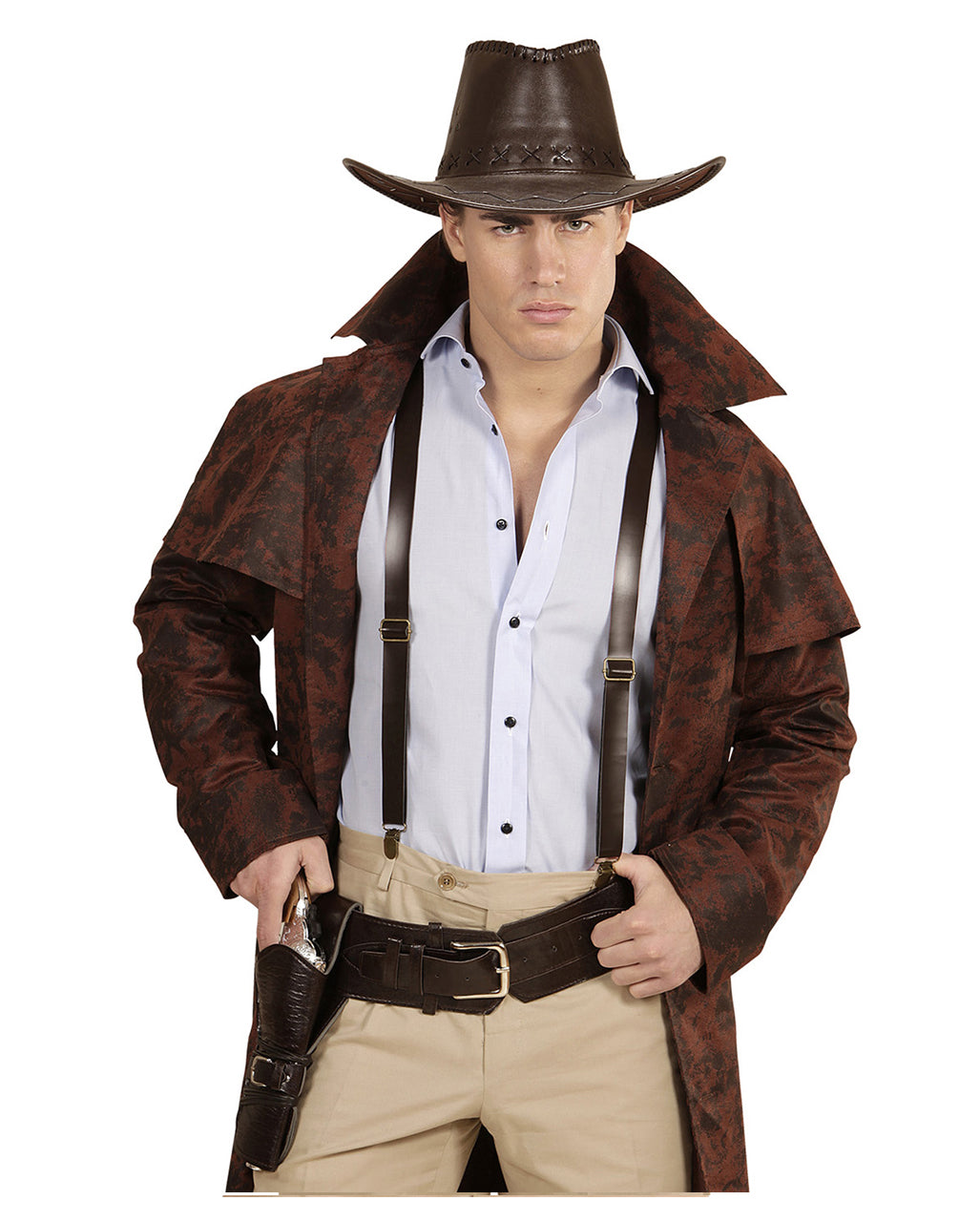 Brown Leather-look Suspenders