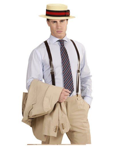 Brown Leather-look Suspenders
