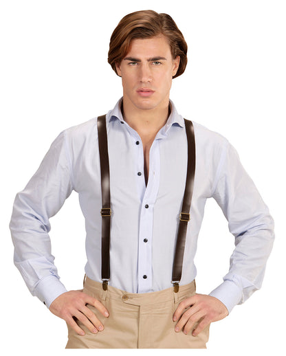 Brown Leather-look Suspenders