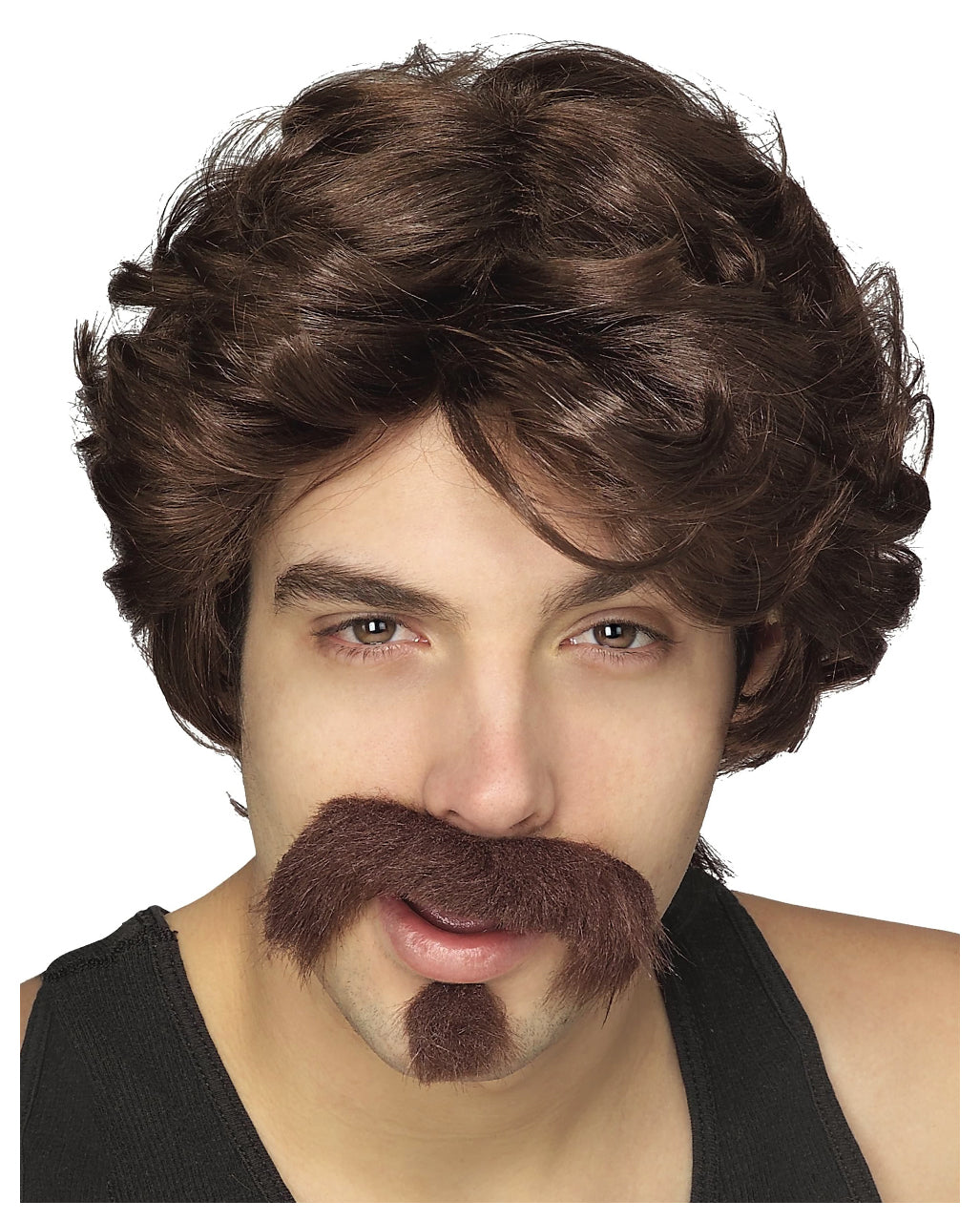 Parrucca Marrone Anni '80 Con Barba