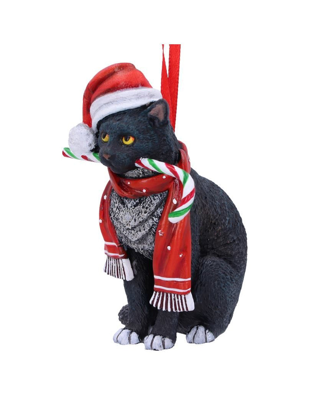Katze mit Zuckerstange Weihnachtskugel 9cm