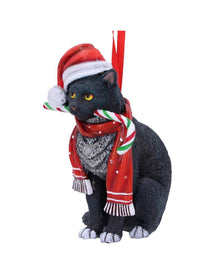 Katze mit Zuckerstange Weihnachtskugel 9cm