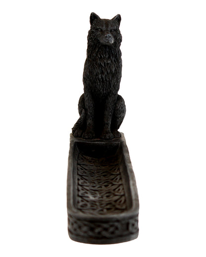 Catching The Scent Obsidian Wolf Räucherstäbchen Halter 25cm