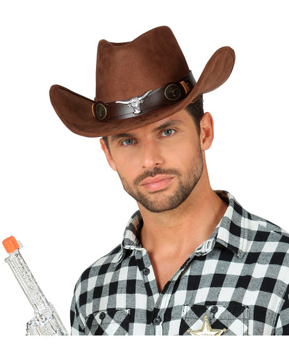Cowboyhut Braun in Wildlederoptik