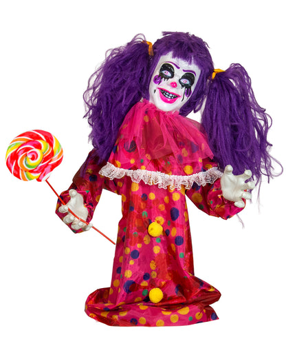 Crazy Horror Clown Girl mit Licht, Sound & Bewegung 80cm