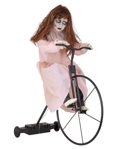 Creepy Cycling Cindy, animatronica di Halloween | Suono e movimento, 94x72 cm
