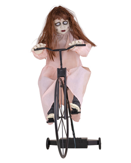 Creepy Cycling Cindy, animatronica di Halloween | Suono e movimento, 94x72 cm