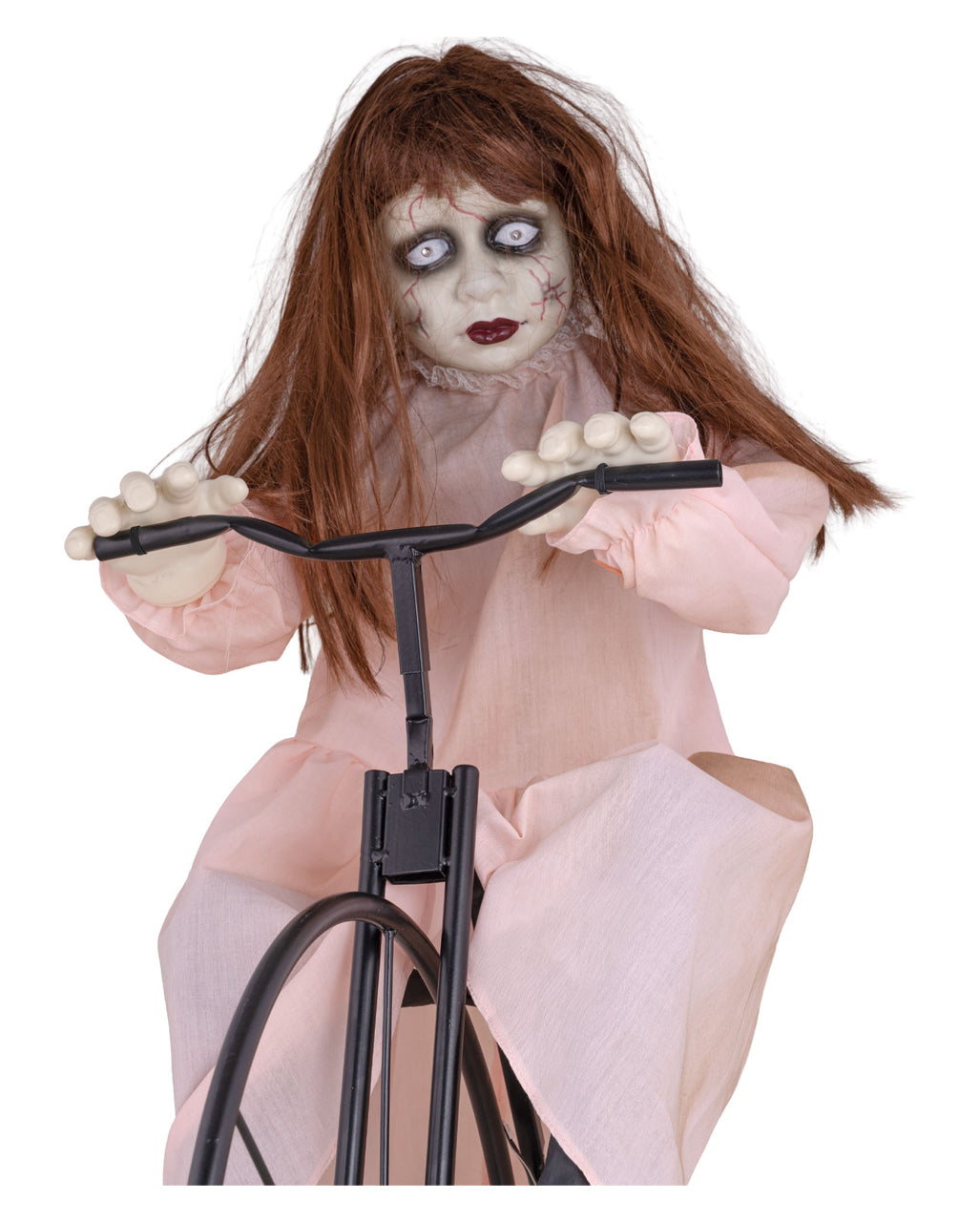 Creepy Cycling Cindy, animatronica di Halloween | Suono e movimento, 94x72 cm