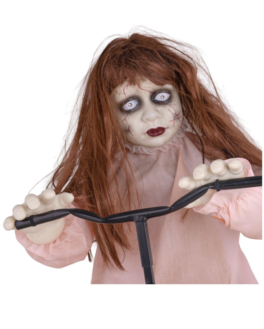 Creepy Cycling Cindy, animatronica di Halloween | Suono e movimento, 94x72 cm
