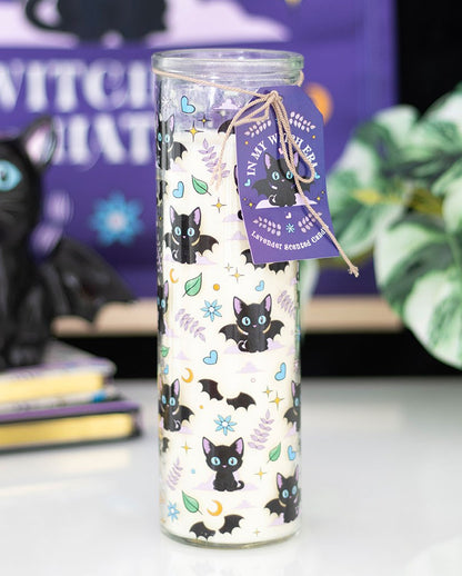 Cute & Creepy Lavenderkerze mit Katzenmotiv 20cm