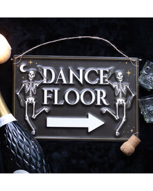 "Dance Floor" Metallschild mit tanzenden Skeletten 30x20cm