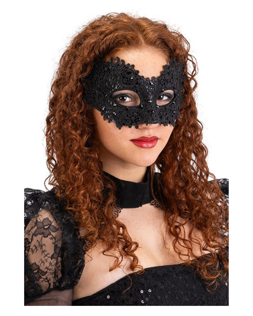 Dark Elegance Augenmaske mit Spitze & Strass