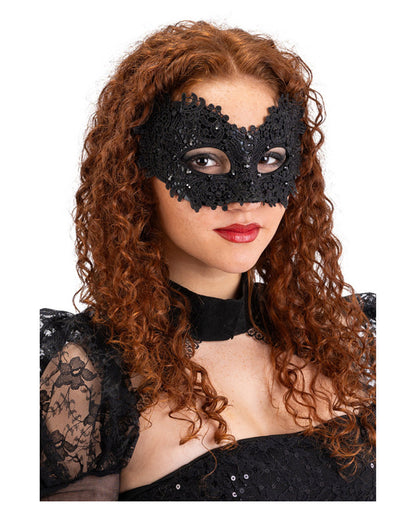 Dark Elegance Augenmaske mit Spitze & Strass