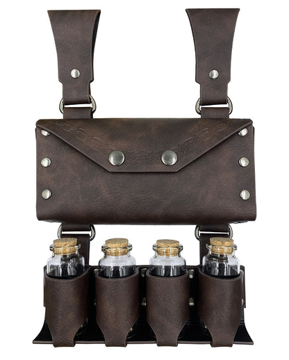 Braune Mittelalter Gürteltasche mit 4 Trankflaschen