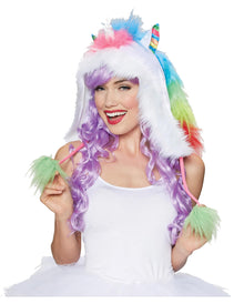 Regenbogen Einhorn Kapuze mit Pom Poms