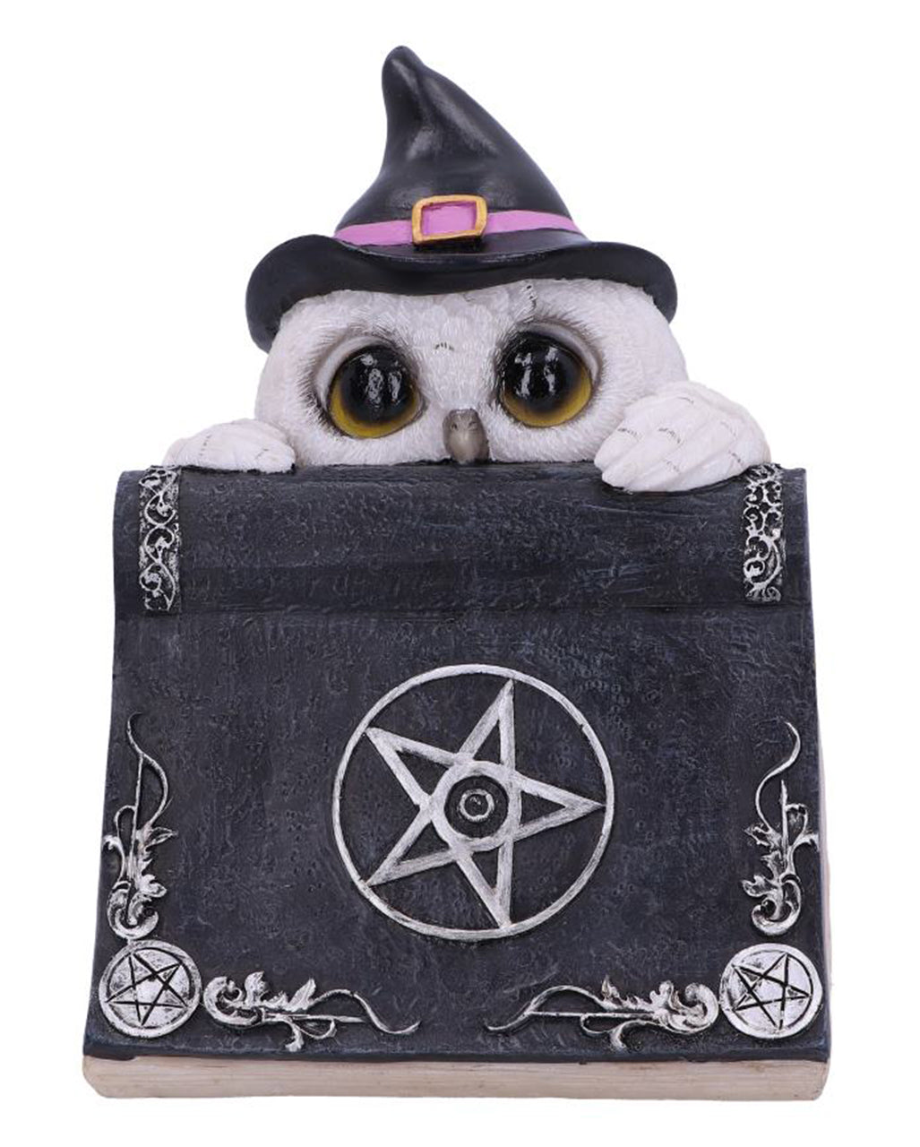 Weiße Eule mit Zauberbuch & Pentagramm 15cm