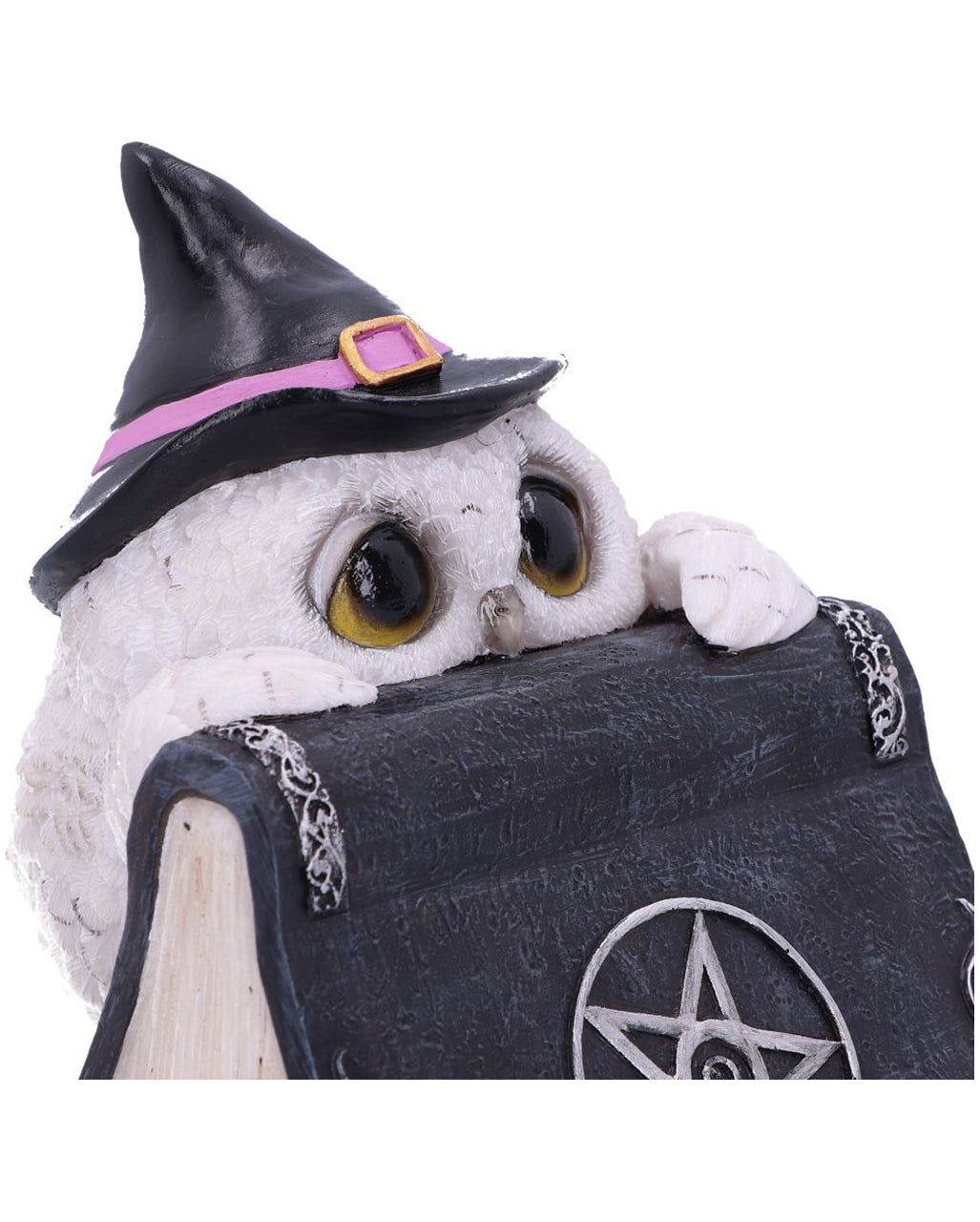Weiße Eule mit Zauberbuch & Pentagramm 15cm