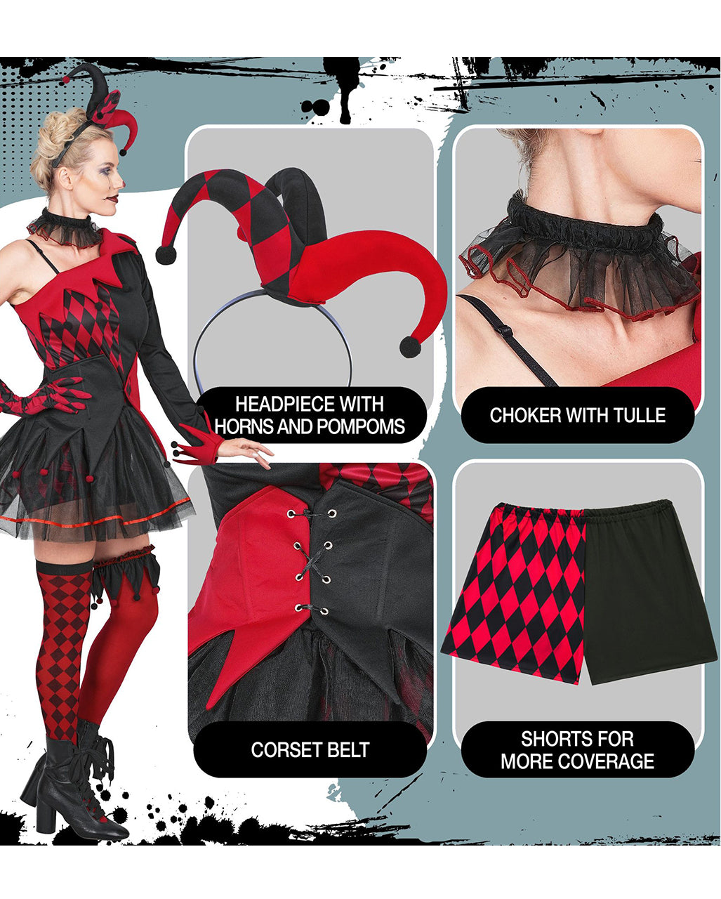 Evil Jester Harlekin Damen Kostüm